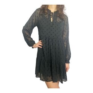 Stradivarius black chiffon  long sleeve babydoll dress